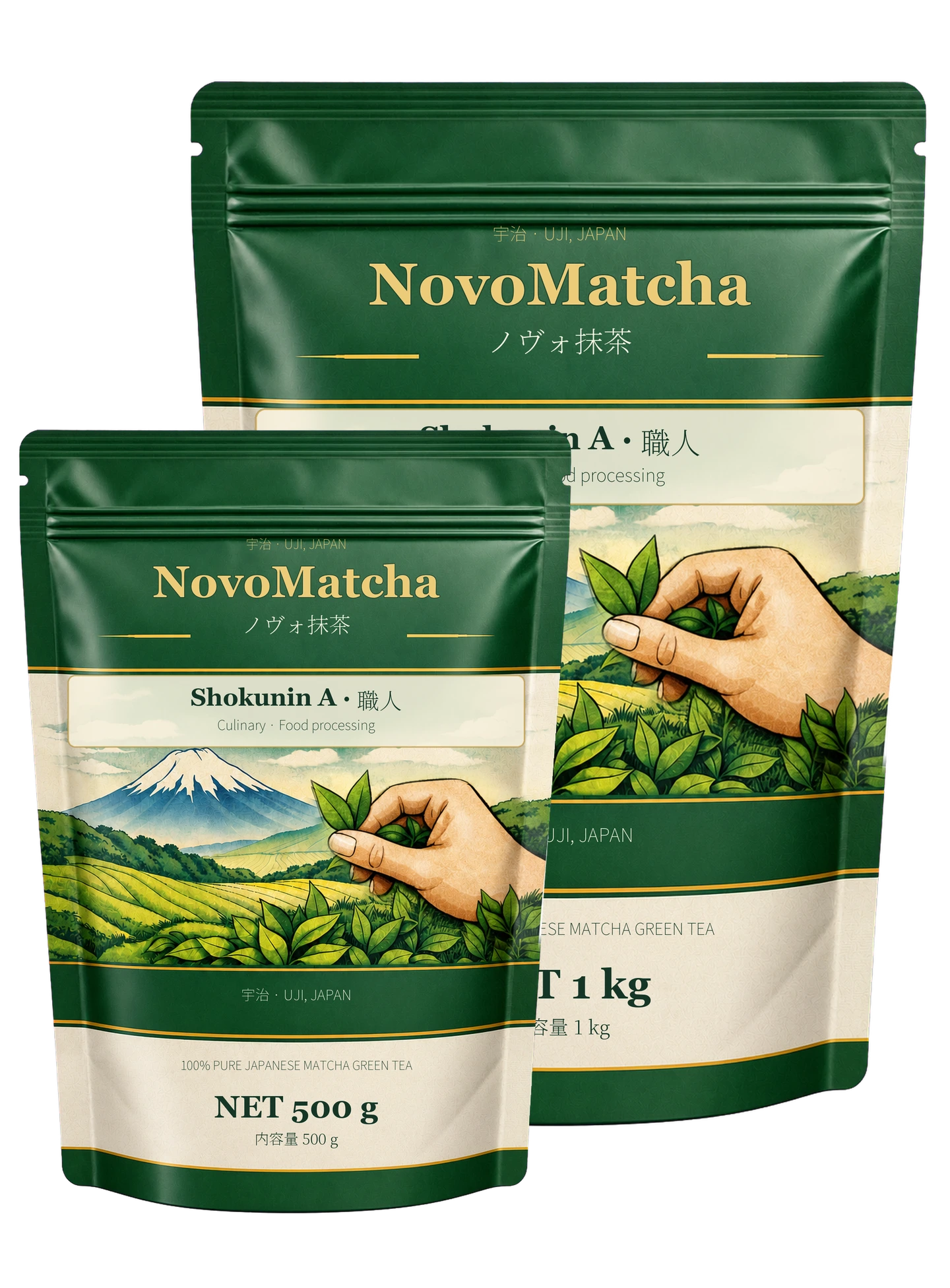 NovoMatcha Shokunin A 職人 — 500 g and 1 kg resealable pouches