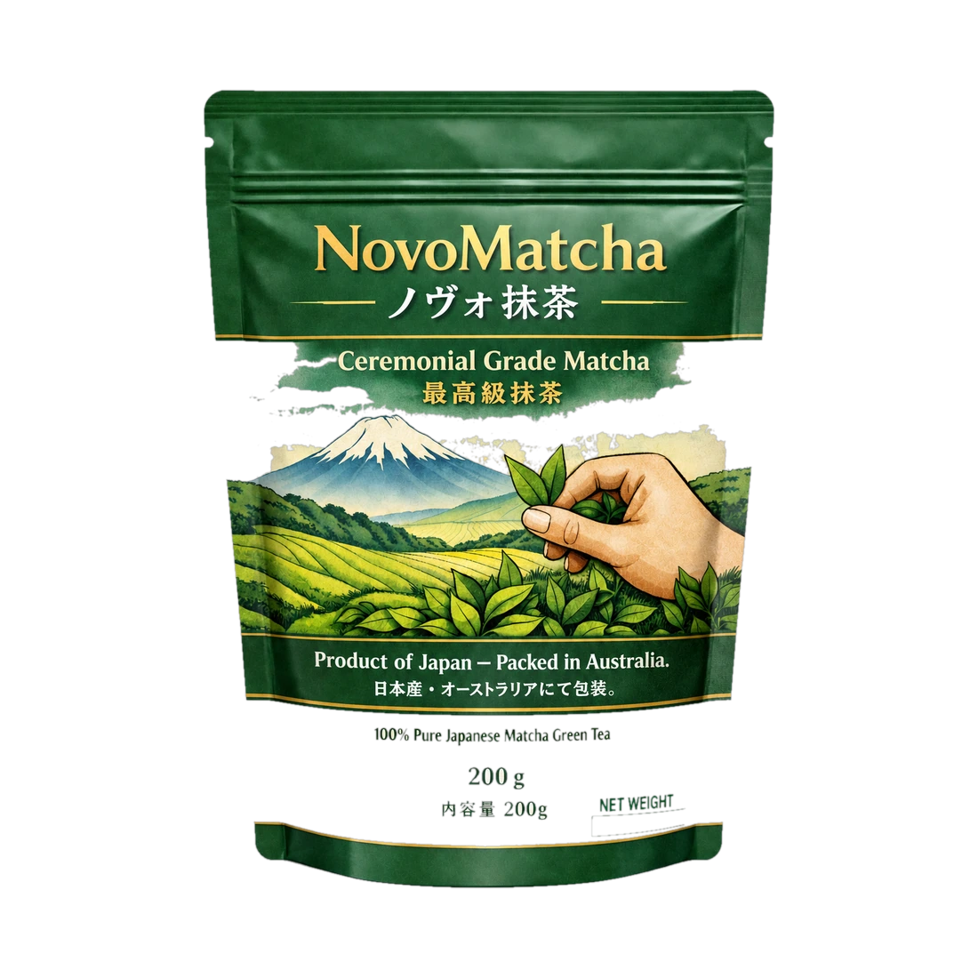 NovoMatcha Ceremonial Grade Matcha 200 g resealable stand-up pouch